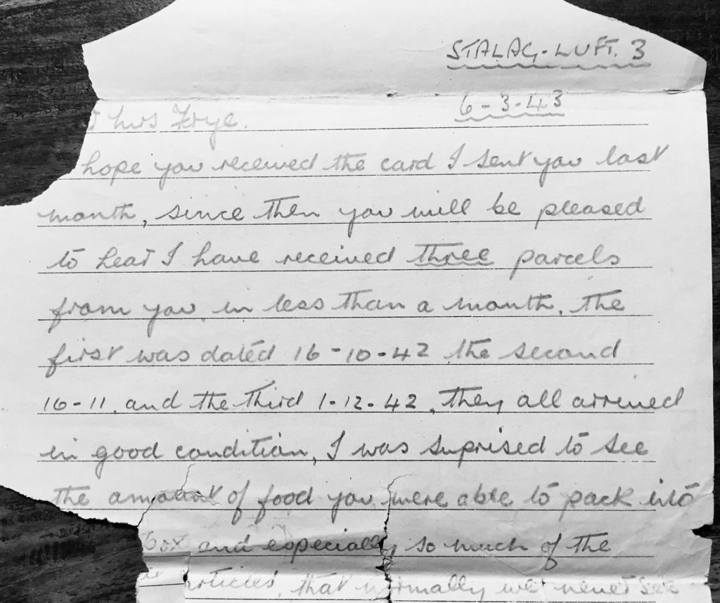 Letter from POW 89 - J.V Foster
